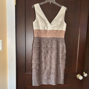 Adrianna Papell Cream and Brown Layered Midi Dress